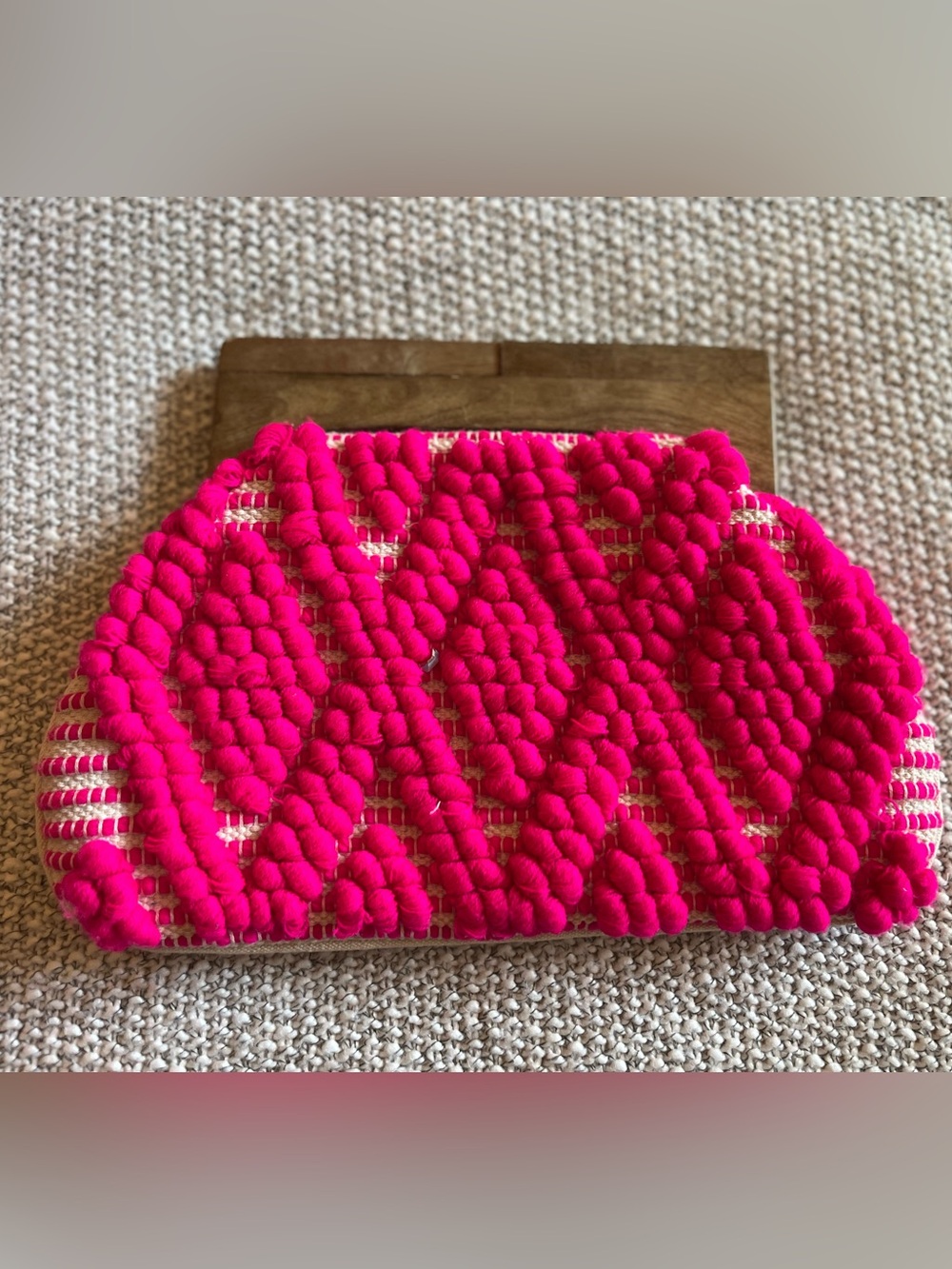 Fabulous MJ New York Boho Woven Tufted Vibrant Magenta Pink and Cream Clutch